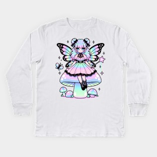 Pastel Goth Fairy Emo Girl Chibi Kawaii Holographic Cute Kids Long Sleeve T-Shirt